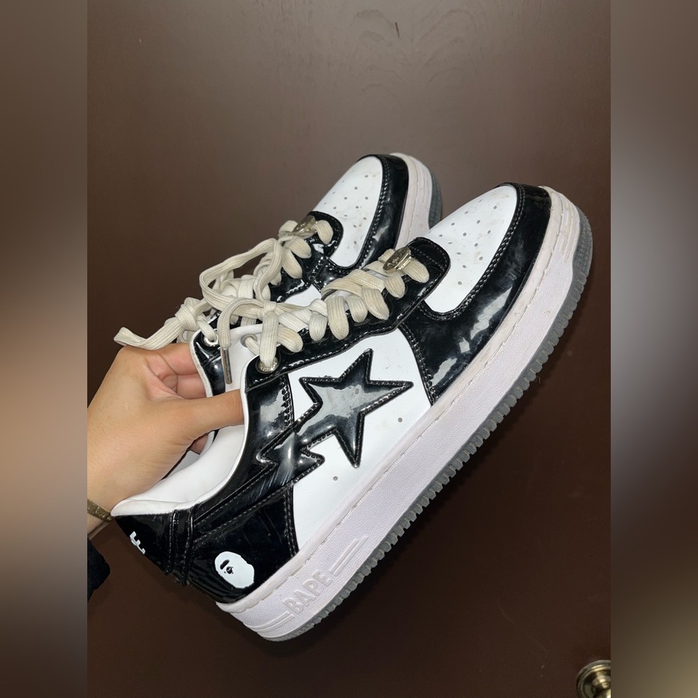 👟 BAPE STA Black & White Patent Leather Sneakers